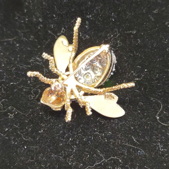 Diamond Bee pin brooch Ruby eyes, 18k yellow gold, Herbert Rosenthal, Natural - Picture 13 of 15